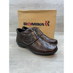 Romika Women's Brown Leather Wellness Concept Ankle Boots 5.5 Floral Shoes